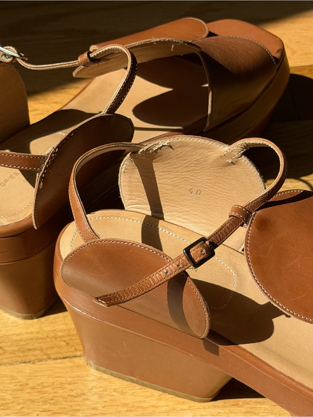 Dries Van Noten Brown Circle Cutout Leather Platforms - Picture 6 of 10